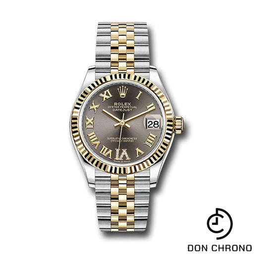 Reloj Rolex Datejust 31 de acero y oro amarillo - Bisel estriado - Esfera Roman Six de diamantes gris oscuro - Brazalete Jubilee - 278273 dkgdr6j
