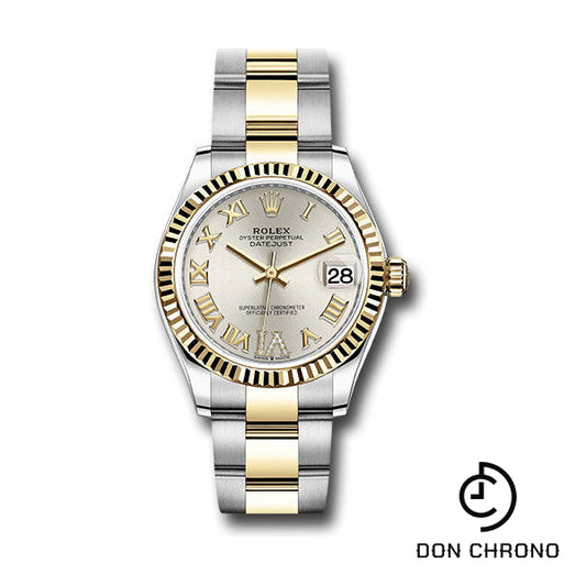Reloj Rolex Datejust 31 de acero y oro amarillo - Bisel estriado - Esfera romana de seis diamantes plateados - Brazalete Oyster - 278273 sdr6o