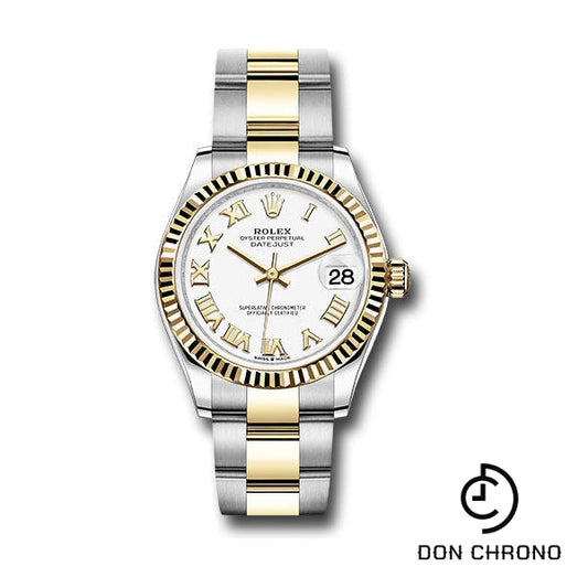 Rolex Steel and Yellow Gold Datejust 31 Watch - Fluted Bezel - White Roman Dial - Oyster Bracelet - 278273 wro