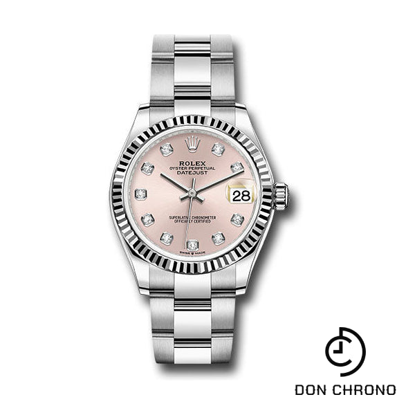 Reloj Rolex Datejust 31 de acero y oro blanco - Bisel estriado - Esfera de diamantes rosa - Brazalete Oyster - 278274 pdo