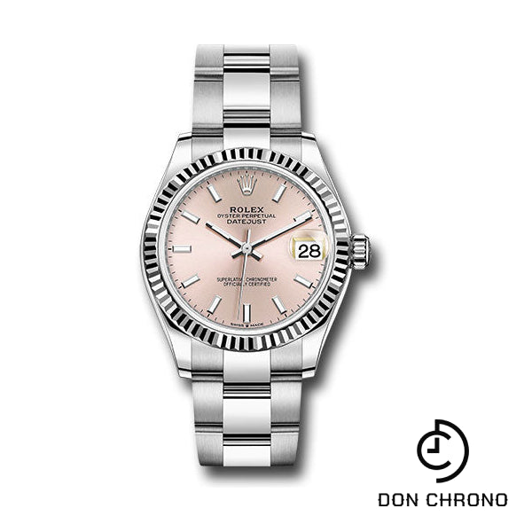 Reloj Rolex Datejust 31 de acero y oro blanco - Bisel estriado - Esfera de índice rosa - Brazalete Oyster - 278274 pio
