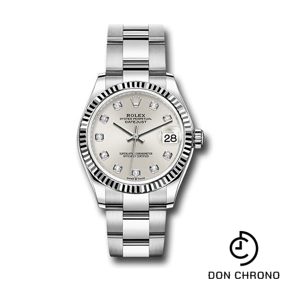 Reloj Rolex Datejust 31 de acero y oro blanco - Bisel estriado - Esfera plateada de diamantes - Brazalete Oyster - 278274 sdo