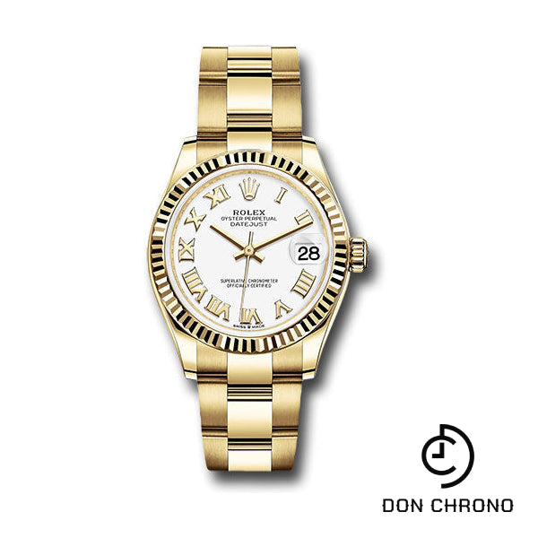 Reloj Rolex de oro amarillo Datejust 31 - Bisel estriado - Esfera romana blanca - Brazalete Oyster - 278278 wro
