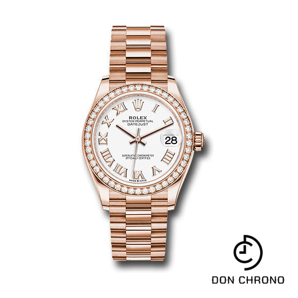 Reloj Rolex Everose Gold Datejust 31 - Bisel de diamantes - Esfera romana blanca - Brazalete President - 278285RBR wrp