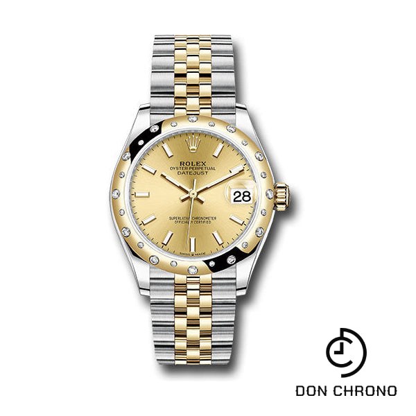 Reloj Rolex Datejust 31 de acero y oro amarillo - Bisel de diamantes abovedado - Esfera con índice de champán - Brazalete Jubilee - 278343 chij