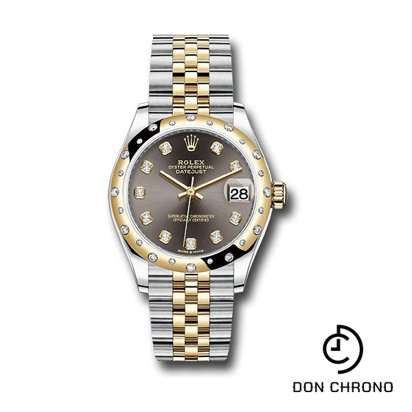 Reloj Rolex Datejust 31 de acero y oro amarillo - Bisel de diamantes abovedado - Esfera de diamantes gris oscuro - Brazalete Jubilee - 278343 dkgdj