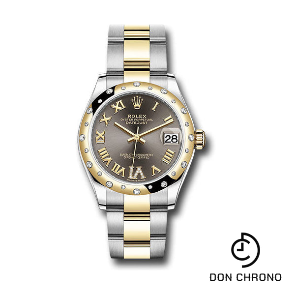 Reloj Rolex Datejust 31 de acero y oro amarillo - Bisel de diamantes abovedado - Esfera Roman Six de diamantes gris oscuro - Brazalete Oyster - 278343 dkgdr6o
