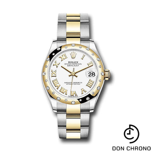 Rolex Steel and Yellow Gold Datejust 31 Watch - Domed Diamond Bezel - White Roman Dial - Oyster Bracelet - 278343 wro