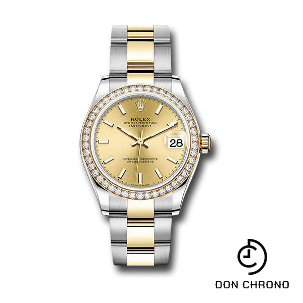 Reloj Rolex Datejust 31 de acero y oro amarillo - Bisel de diamantes - Esfera con índice champán - Brazalete Oyster - 278383RBR chio