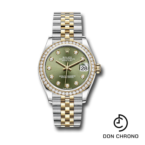 Reloj Rolex Datejust 31 de acero y oro amarillo - Bisel de diamantes - Esfera de diamantes verde oliva - Brazalete Jubilee - 278383RBR ogdj