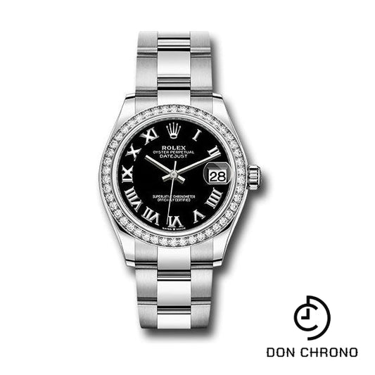 Rolex Steel and White Gold Datejust 31 Watch - Diamond Bezel - Black Roman Dial - Oyster Bracelet - 278384RBR bkro