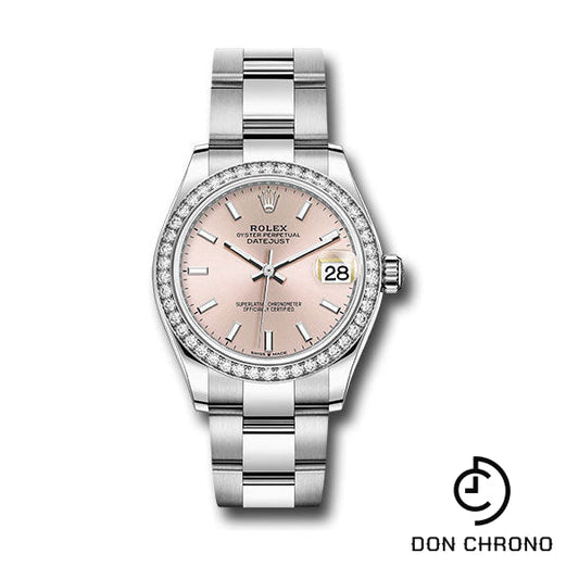 Reloj Rolex Datejust 31 de acero y oro blanco - Bisel de diamantes - Esfera con índice rosa - Brazalete Oyster - 278384RBR pio