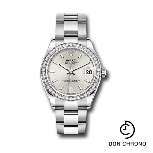 Reloj Rolex Datejust 31 de acero y oro blanco - Bisel de diamantes - Esfera con índice plateado - Brazalete Oyster - 278384RBR sio