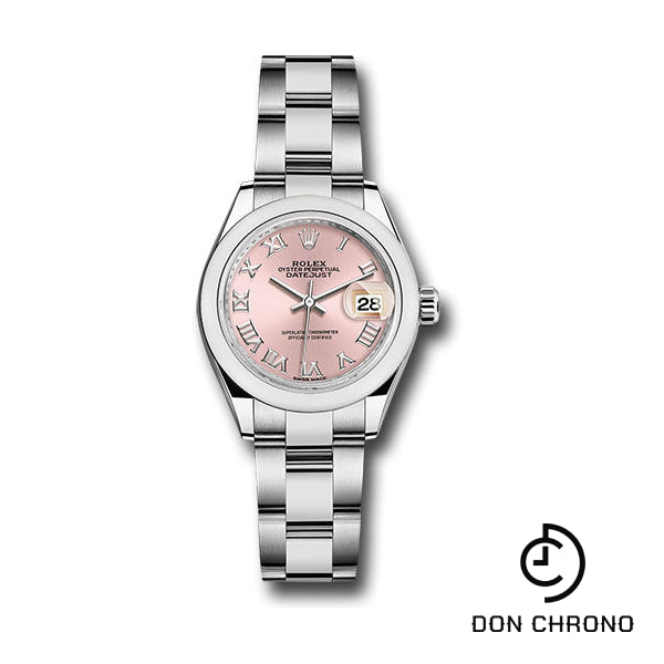 Rolex Steel Lady-Datejust 28 Watch - Domed Bezel - Pink Roman Dial - Oyster Bracelet - 279160 pro