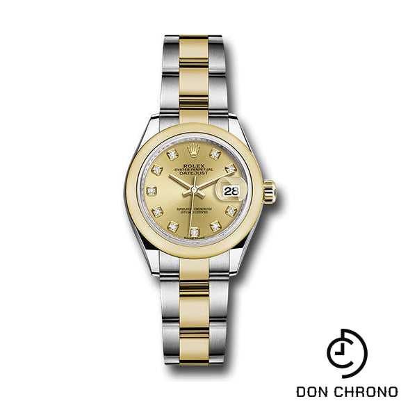 Reloj Rolex Lady-Datejust 28 de acero y oro amarillo - Bisel abovedado - Esfera de diamantes color champán - Brazalete Oyster - 279163 chdo