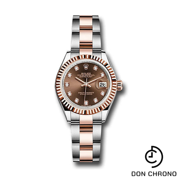 Reloj Rolex Lady-Datejust 28 de acero y oro Everose - Bisel estriado - Esfera de diamantes color chocolate - Brazalete Oyster - 279171 chodo