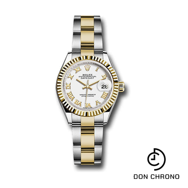 Reloj Rolex de acero y oro amarillo Rolesor Lady-Datejust 28 - Bisel estriado - Esfera romana blanca - Brazalete Oyster - 279173 wro