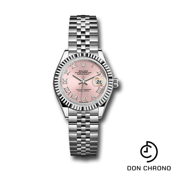 Reloj Rolex de acero y oro blanco Rolesor Lady-Datejust 28 - Bisel estriado - Esfera romana rosa - Brazalete Jubilee - 279174 prj
