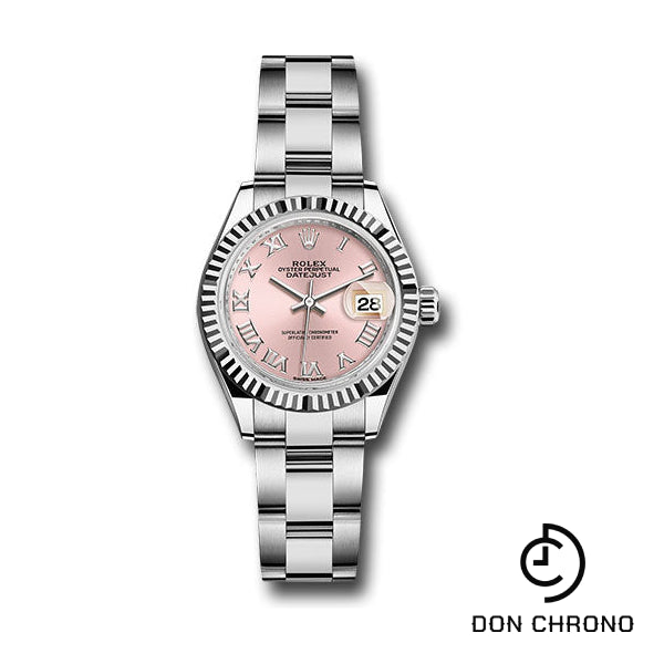 Rolex Steel and White Gold Rolesor Lady-Datejust 28 Watch - Fluted Bezel - Pink Roman Dial - Oyster Bracelet - 279174 pro