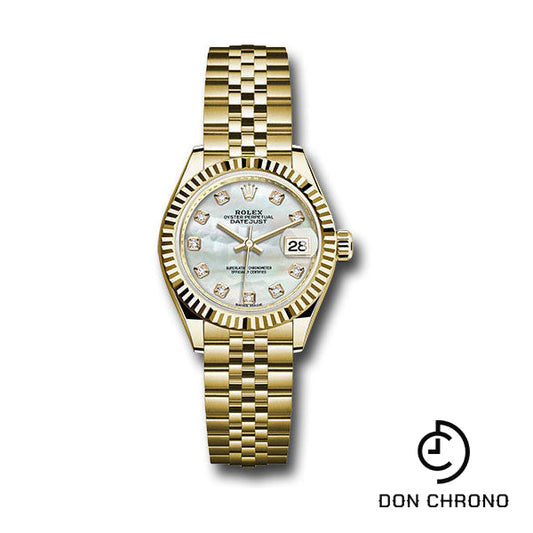 Reloj Rolex Lady-Datejust 28 de oro amarillo - Bisel estriado - Esfera de diamantes de nácar - Brazalete Jubilee - 279178 mdj