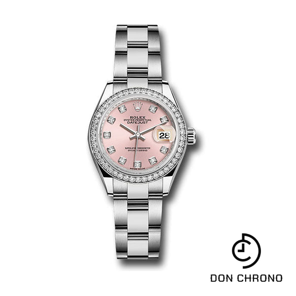 Reloj Rolex de acero y oro blanco Rolesor Lady-Datejust 28 - Bisel de 44 diamantes - Esfera de diamantes rosa - Brazalete Oyster - 279384RBR pdo