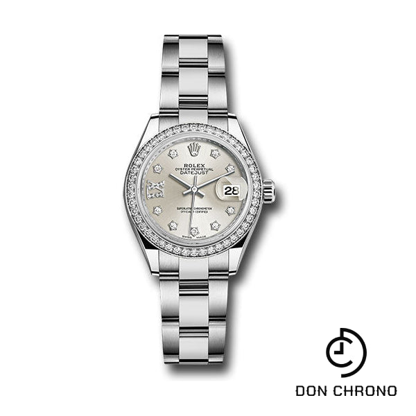 Reloj Rolex de acero y oro blanco Rolesor Lady-Datejust 28 - Bisel de 44 diamantes - Esfera de estrella de diamantes plateada - Brazalete Oyster - 279384RBR s9dix8do