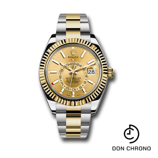 Reloj Rolex Rolesor Sky-Dweller amarillo - Esfera con índice champán - Brazalete Oyster - 326933 chio