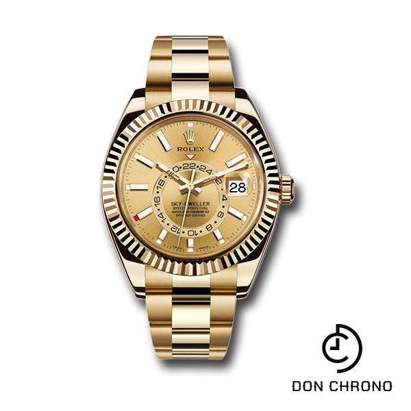Reloj Rolex Sky-Dweller de oro amarillo - Esfera con índice champán - Brazalete Oyster - 326938 chi
