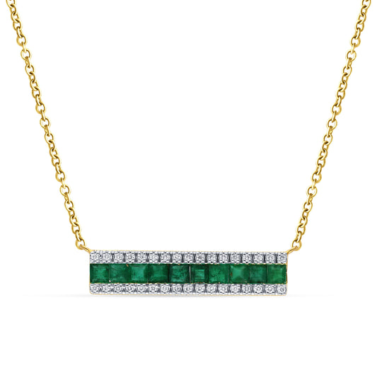 Fashion Diamond Emerald Necklace In 14K Yellow Gold 0.12CT