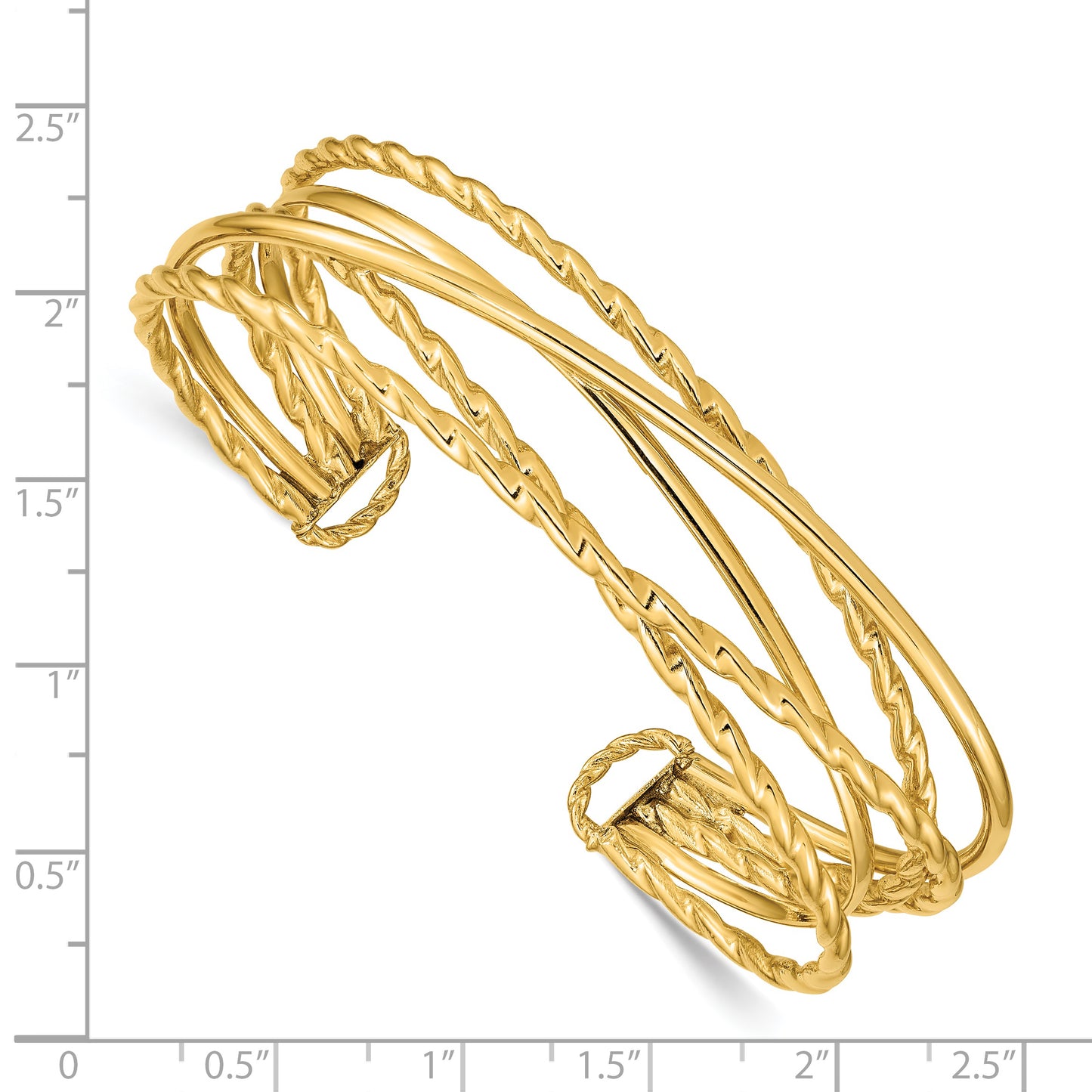 14k Polished Multi Tube Cuff Bangle