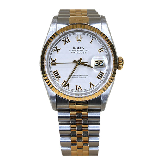 ROLEX DATEJUST TWO TONE WHITE FACE ROMANX - 16233