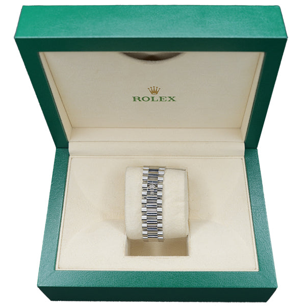 ROLEX DAY-DATE SILVER WHITE FACE GREEN STONES - 118206