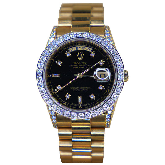 ROLEX DAY-DATE  GOLD BLACK FACE STONES - 18238