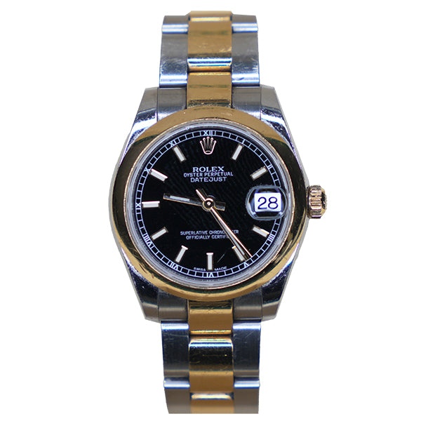 ROLEX DATEJUST TWO TONE BLACK FACE ROMANX - 178243