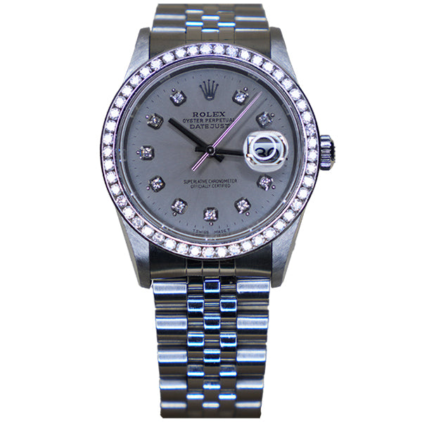 ROLEX DATEJUST SILVER GREY FACE STONE - 16200