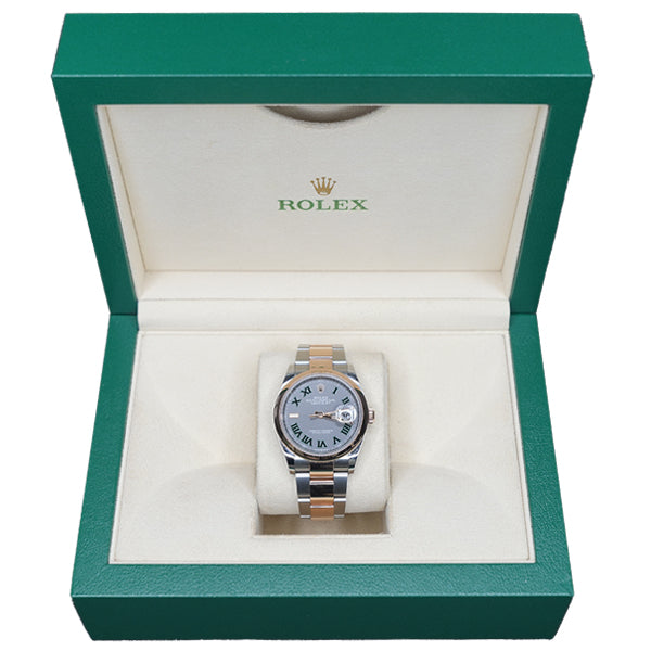 ROLEX DATEJUST TWO TONE GREY FACE GREEN ROMANX - 126201