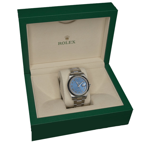 ROLEX DATEJUST SILVER BLUE FACE ROMANX - 116300