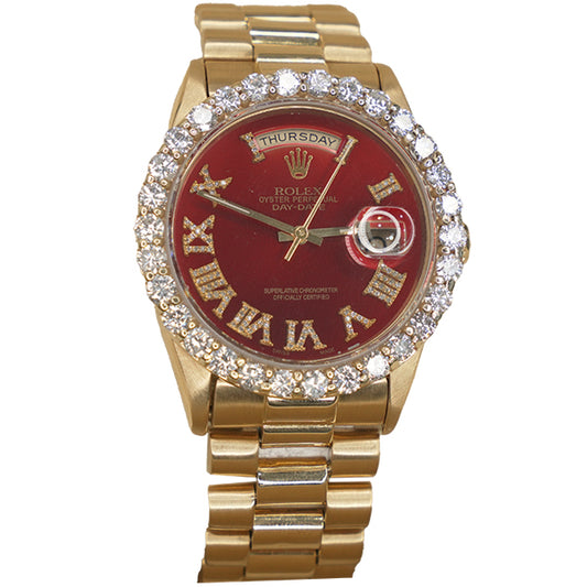 ROLEX DAY-DATE GOLD STONES ROMANX RED FACE - 18238