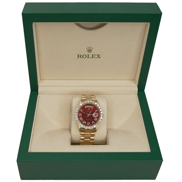 ROLEX DAY-DATE GOLD STONES ROMANX RED FACE - 18238