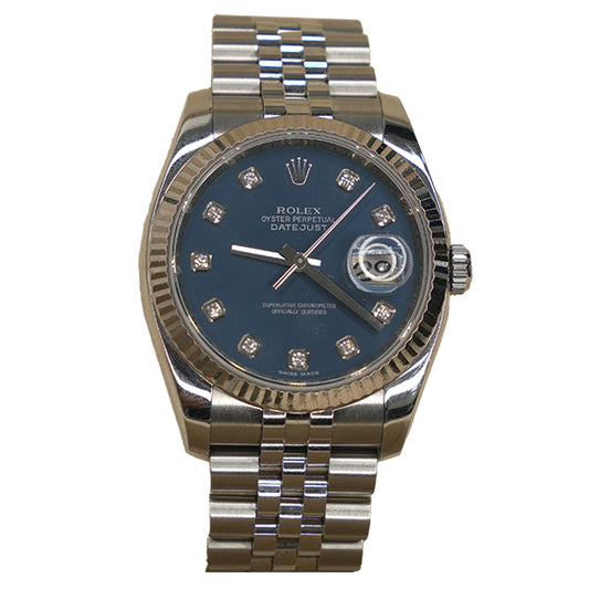 ROLEX DATEJUST SILVER BLUE FACE STONE - 116234