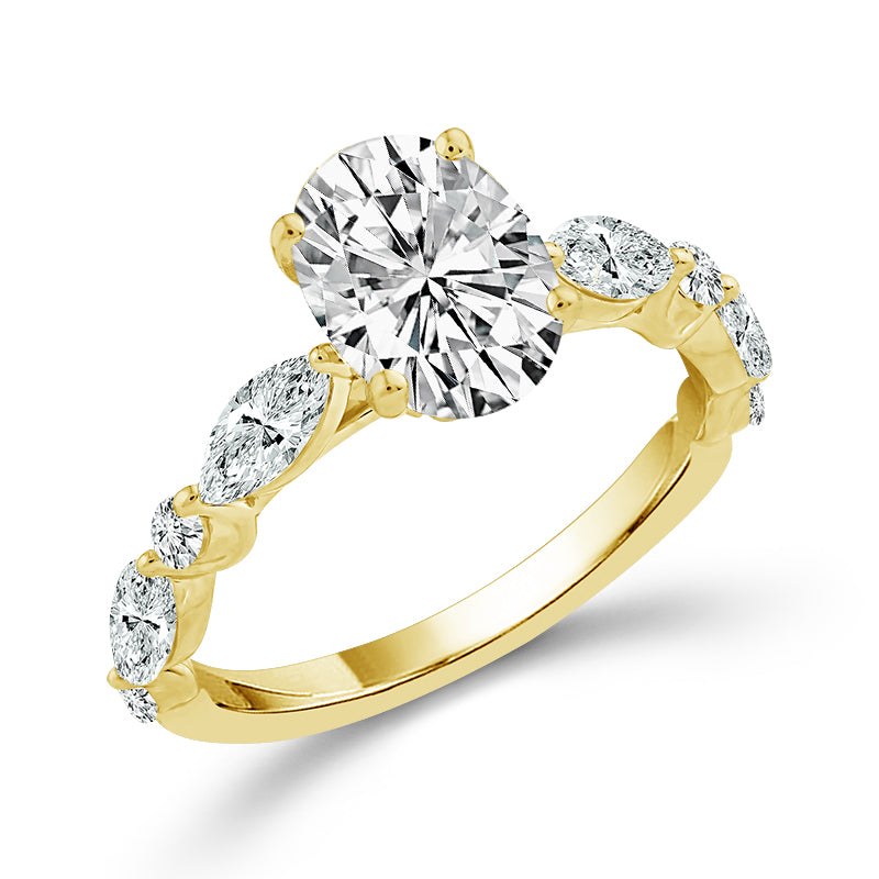 Diamond Bridal Ring 1 1/2 ct tw Center OV 14k Yellow Gold