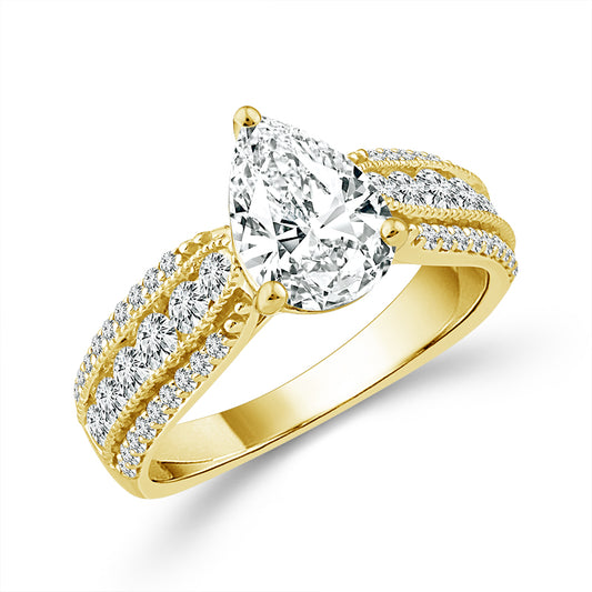 Diamond Bridal Ring 1 1/2 ct tw Center PE 14k Yellow Gold