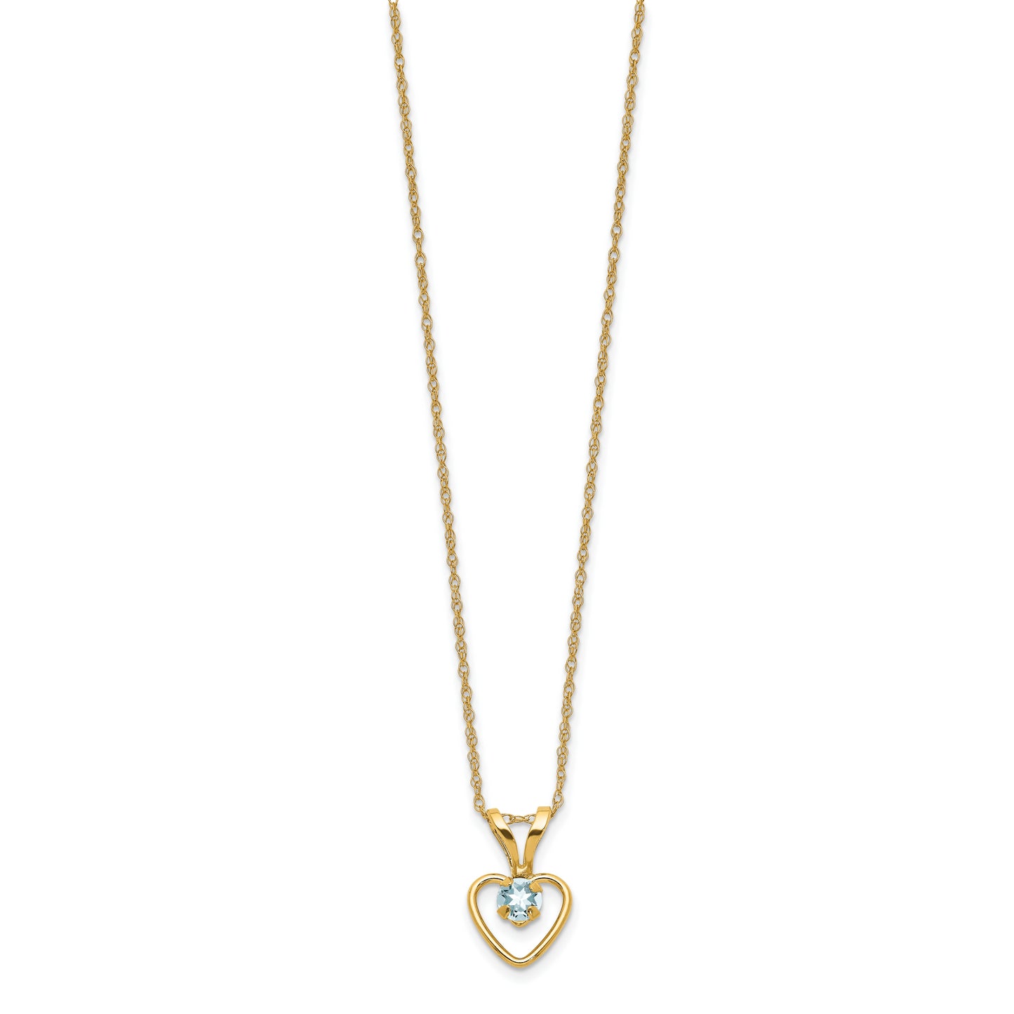 14K Yellow Gold, 3mm Aquamarine Heart Birthstone Necklace