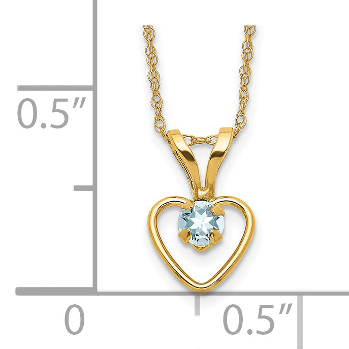 14K Yellow Gold, 3mm Aquamarine Heart Birthstone Necklace