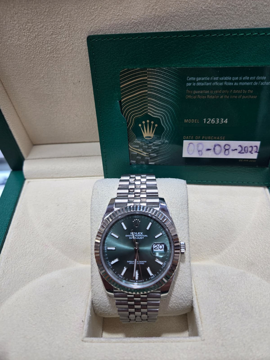ROLEX DATE-JUST GREEN FACE S/STEEL 41MM -  126334