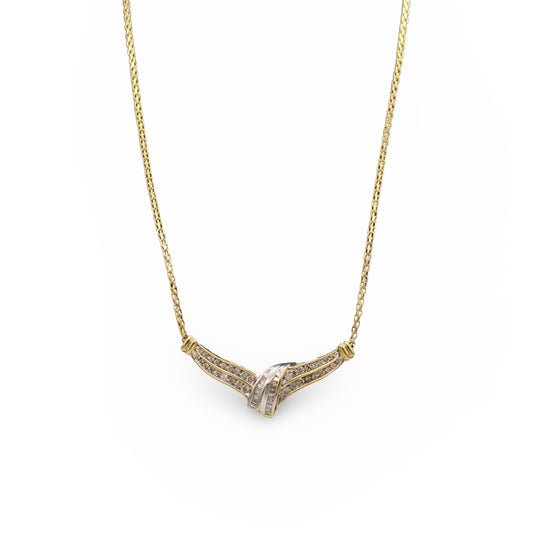 Elegante collar de diamantes de estilo italiano para mujer en oro bicolor de 14 quilates