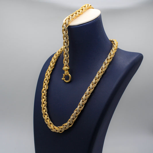 Women’s Fancy Wheat Chain Necklace Set In 18K Two-Tone Gold