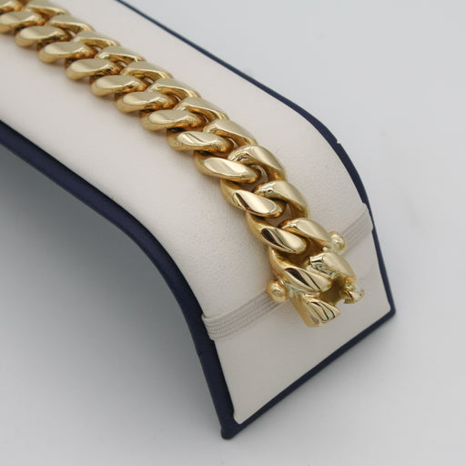 Men's 13.5mm Cuban Curb Chain Bracelet in Hollow 14K Gold - 8.5