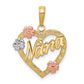 14K Tri-color NANA in Heart with Flowers Pendant