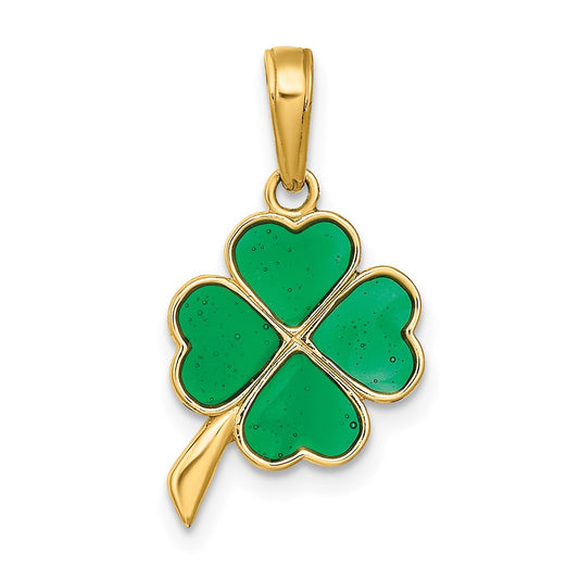 14K 4-Leaf Clover Enameled Pendant